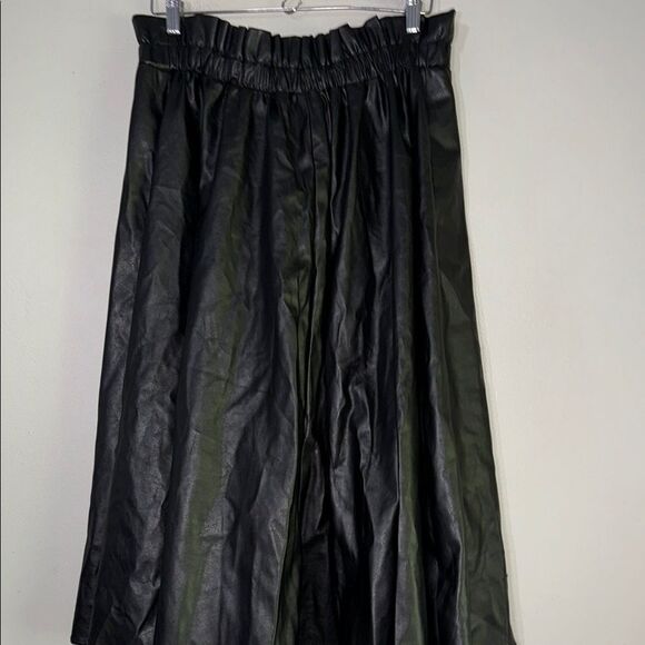 New York & Company Black Midi A-Line Faux Leather Skirt with Tie Front - Picture 9 of 10